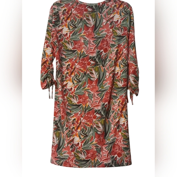 Caribbean Joe -NWT- Red and Green Christmas Floral Dress, Tie Sleeves, Size S - Picture 12 of 14